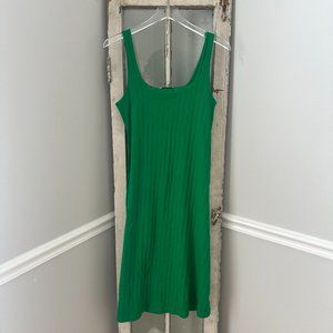 Zara Square Neck Midi Bodycon Dress Cotton Knit Classic Sheath Green S